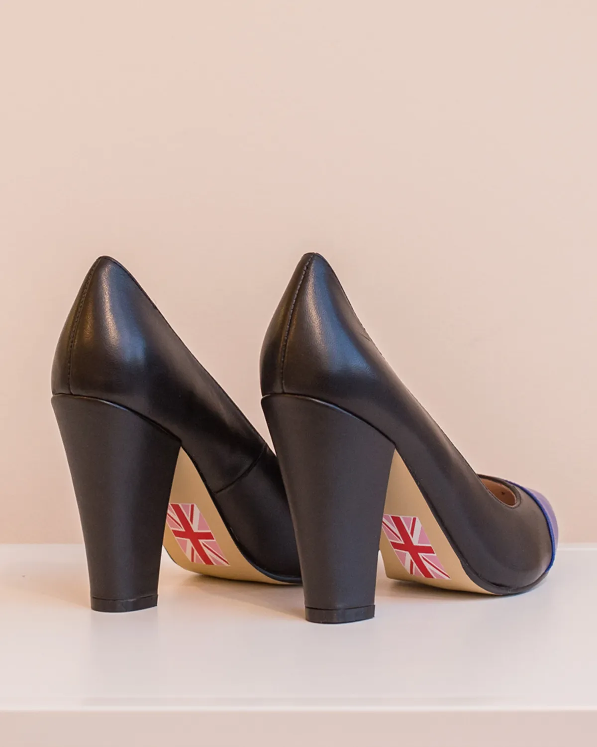 Beaulieu Court Heel | Black & Royal Blue