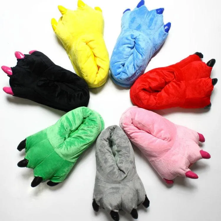 Cozy Cartoon Paw Slippers for Parents and Kids - Plush Velvet Non-Slip Indoor Footwear for Autumn and Winter