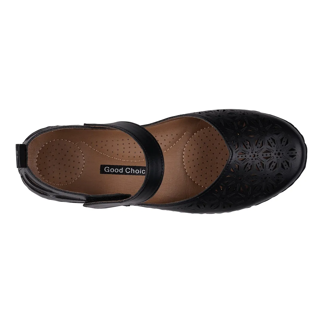 Faryn Black Close Toe Velcro Flats