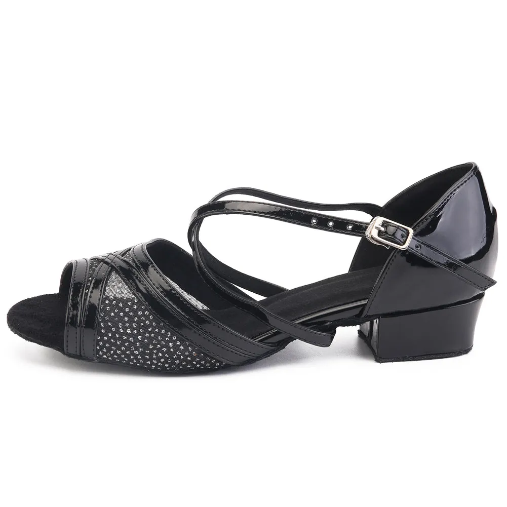 Women's Ballroom Dance Shoes For Chacha Latin Salsa Rumba Dancing Low Heel Black